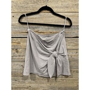 Grade & Gather Women's Wrap Front‎ Bow Tie Top Gray White Stripes Size Small
